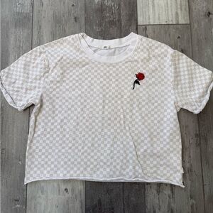 Vans x Leila Hurst Check Cropped Tee Rose Embroidery Small Checkerboard
